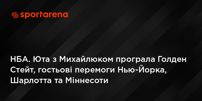 НБА. Юта з Михайлюком програла Голден Стейт, гостьові перемоги Нью-Йорка, Шарлотта та Міннесоти
