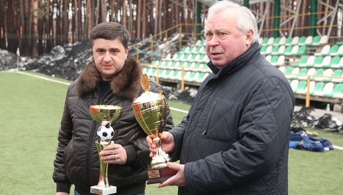 Президент ФК Полтава Леонід Соболєв (ліворуч) з Віктором Пожечевським, фото Олега Журавльова