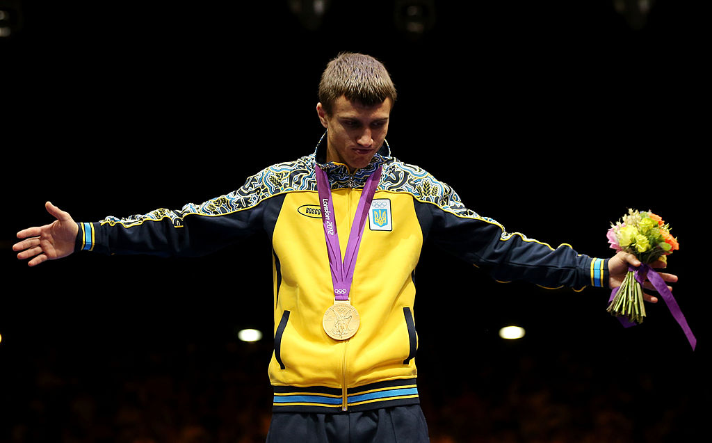 Василий Ломаченко на олимпийском пьедестале в Лондоне, Getty Images