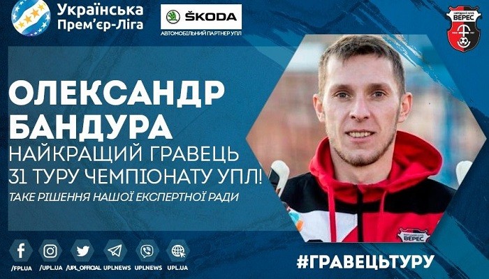 Бандура признан лучшим игроком 31-го тура УПЛ - Чемпионат Украины
