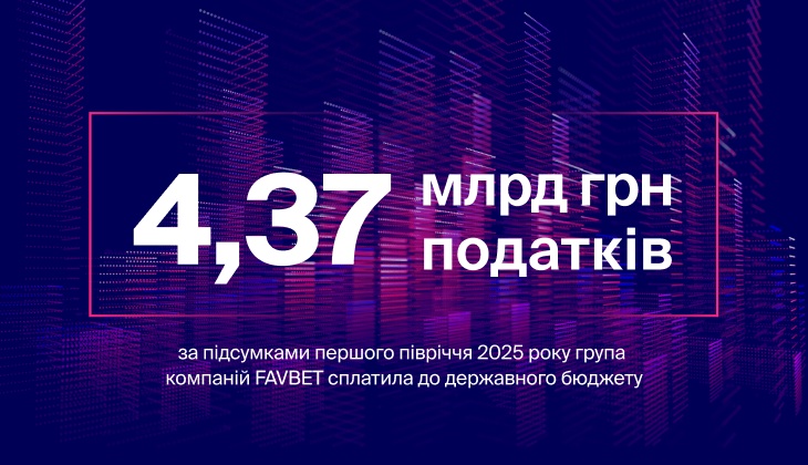 FAVBET заплатил 4,37 млрд грн налогов за первое полугодие 2025 года